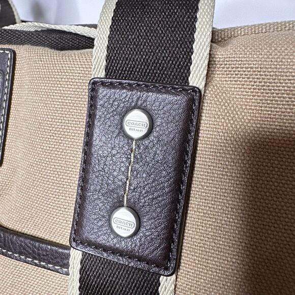 Coach Heritage Web Canvas Weekender Duffle Bag Carry On Travel 20" Tan F70582 - Picture 4 of 16